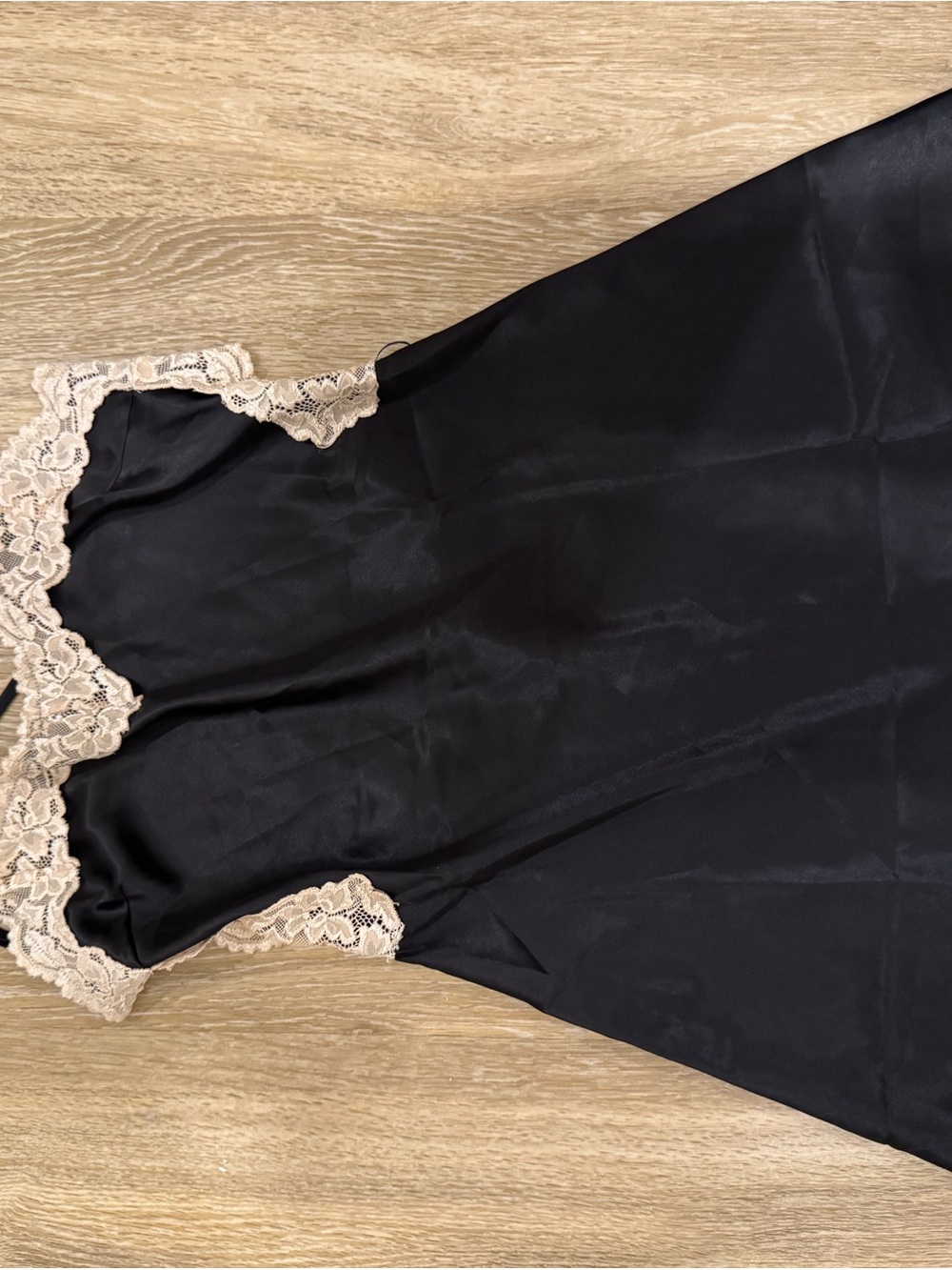 Lace-Trim Satin Mini Dress in Black - Picture 2 of 4